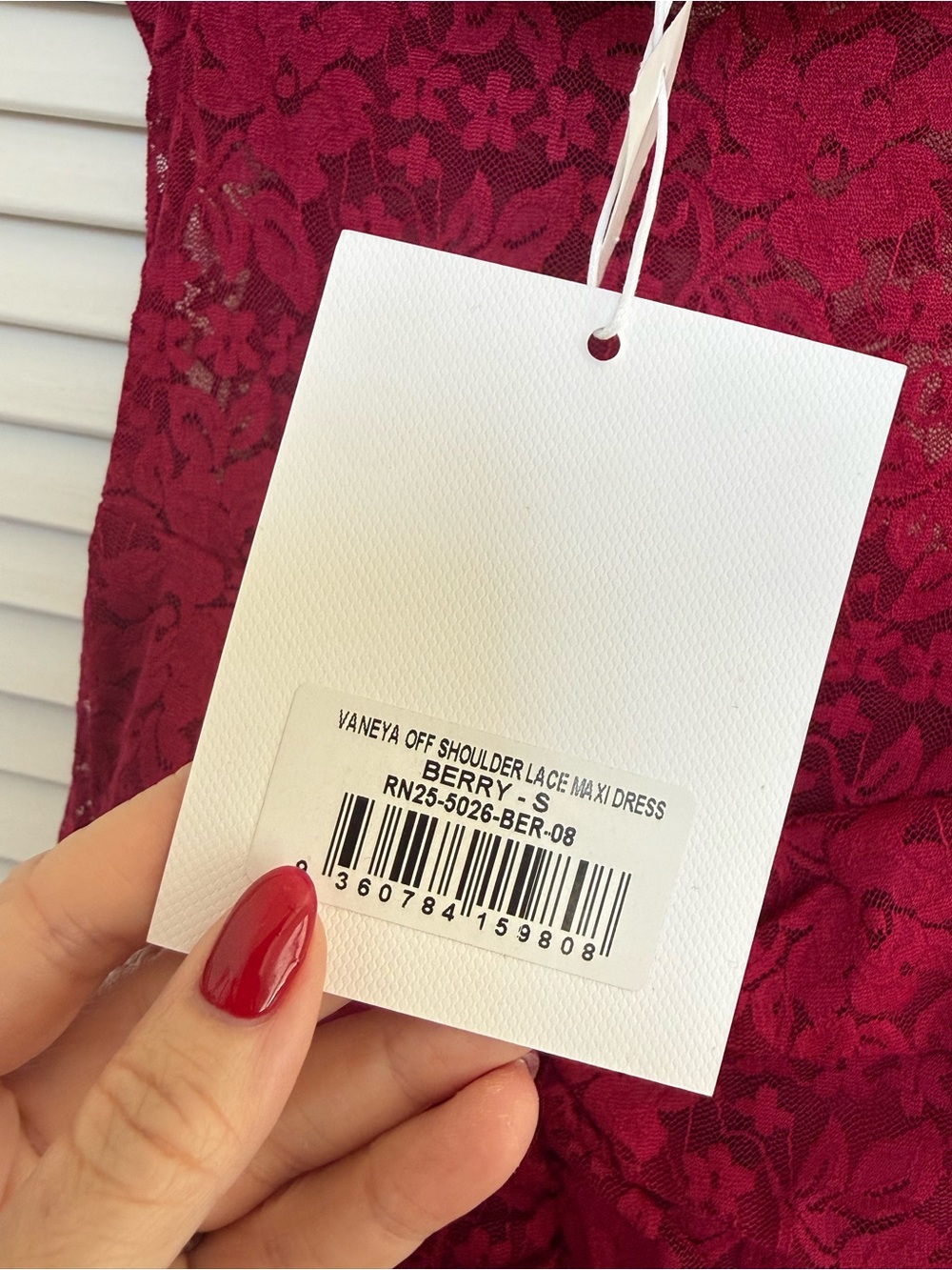 Runaway the Label Off-Shoulder Lace Maxi Dress in Berry - Picture 8 of 10